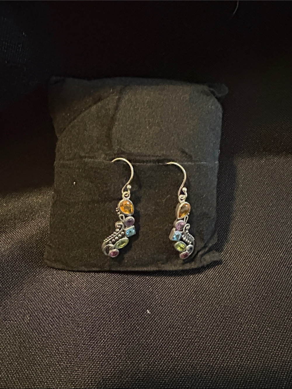 Multicolor Gemstone Drop Earrings - Sterling Silver Style